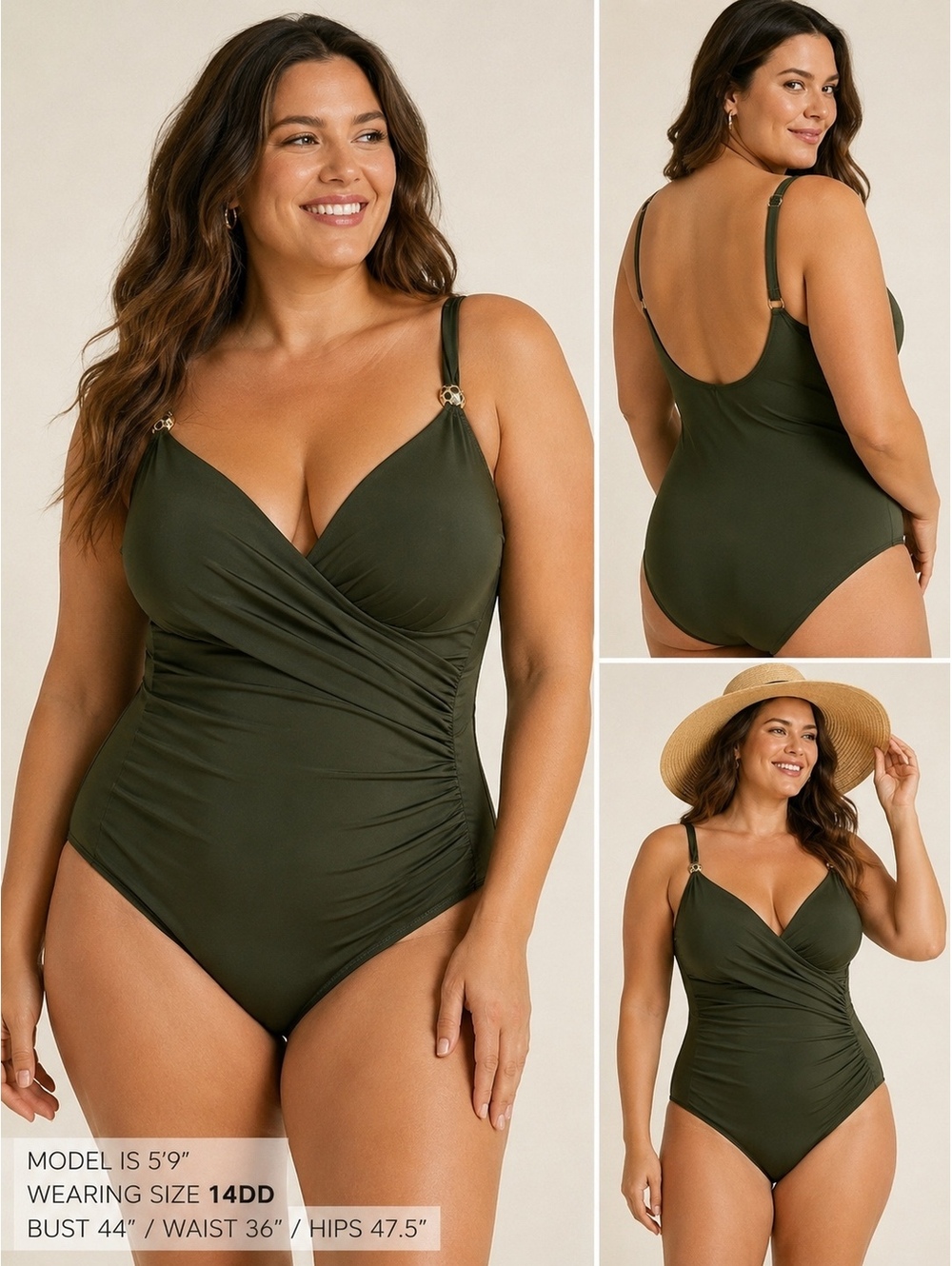 Miraclesuit Siren Olive Green One Piece Swimsuit 14DD Tummy Control Underwire